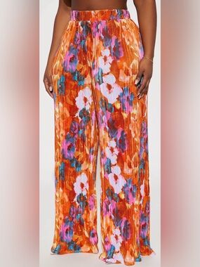 Fashion Nova Orange Floral Wide-Leg Pants